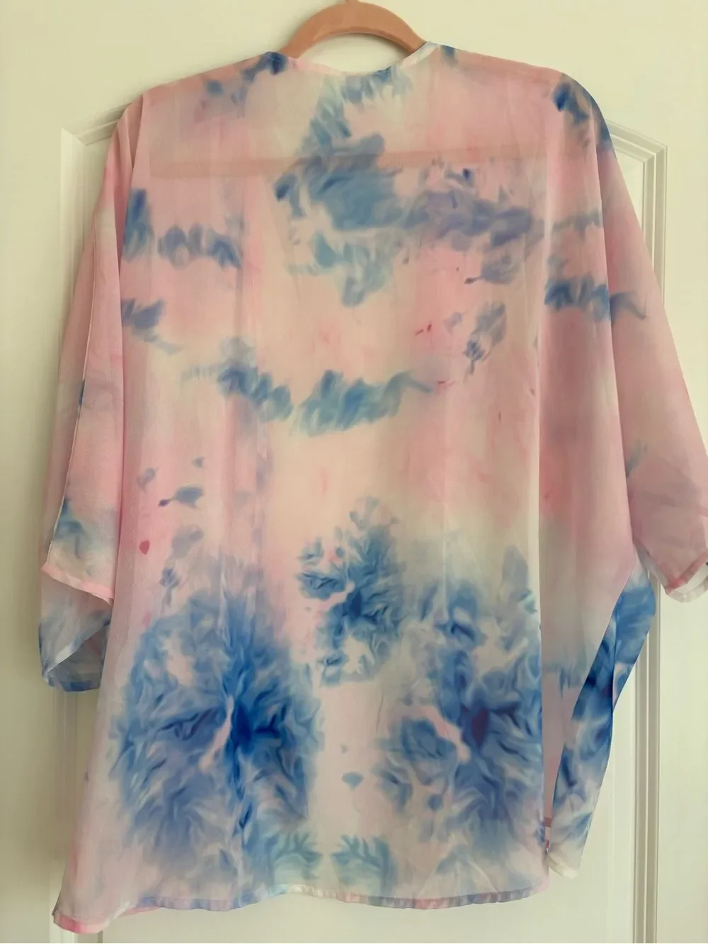 Sheer Pink & Blue Watercolor Kimono/Coverup